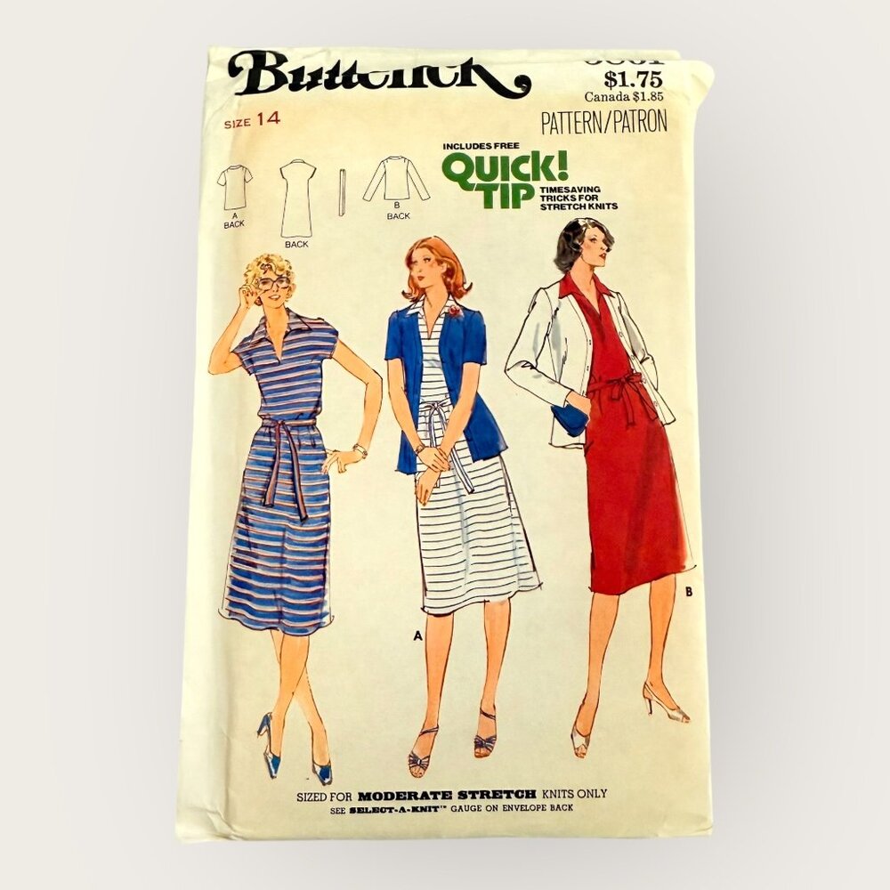 Vintage Butterick Sewing Pattern 5861 Misses Dress Jacket Belt Size 14